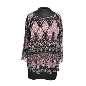 Dressbarn Womens Petite XL Black/Red Paisley Blouse